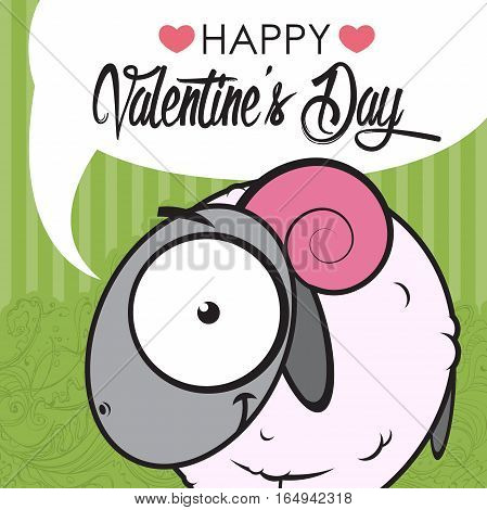 Valentines day greeting card with funny animal character.