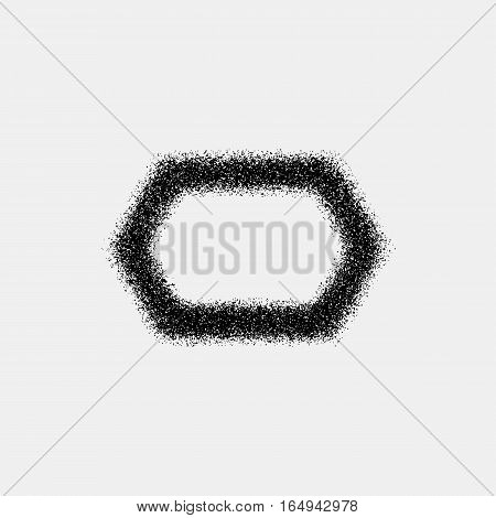 Black abstract geometric badge, polygon, hex shape with film grain, noise, dotwork, grunge texture and black background for logo, design concepts, posters, banners, web and prints. Vector illustration