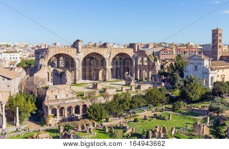The Basilica of Maxentius and Constantine in the Roman Forum, Rome, Italy.
