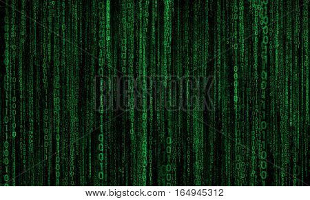 cyberspace with green digital lines, binary hanging chain, abstract background