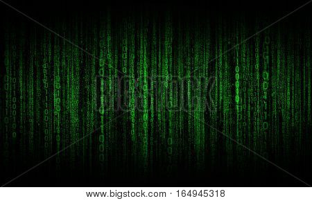 cyberspace with green digital lines, binary hanging chain, abstract background