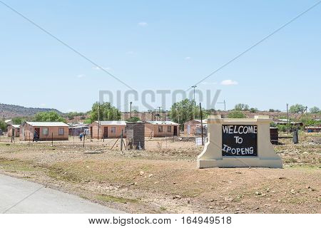 FAURESMITH SOUTH AFRICA - DECEMBER 31 2016: Entrance to Ipopeng a township in Fauresmith a small town in the Free State Province