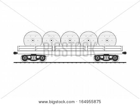 Flatcar with cable reels. Isolated on white. Vector illustration.
