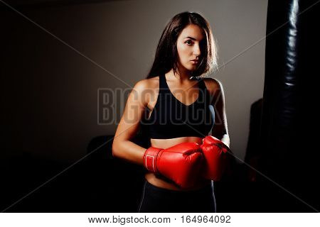Sexy Fighter Girl In Gym With Boxing Bag