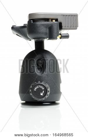 Closeup friction control knob on ball head of tripod