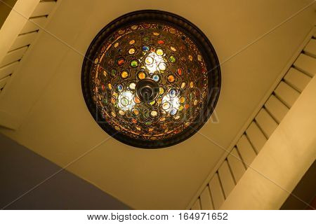 Classic beautiful light of chandelier decoration stock photo