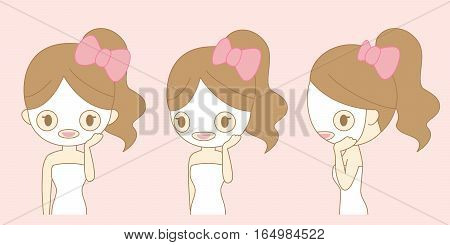 cartoon girl care her face with mask