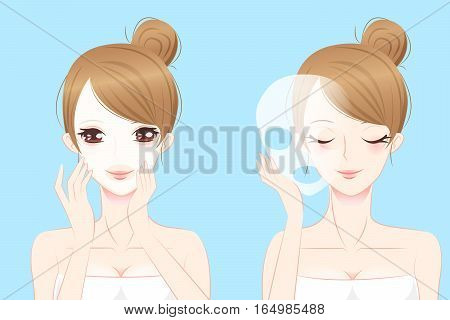 cartoon beauty skin care woman smile and use mask