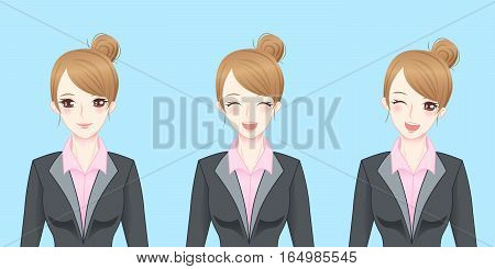 cartoon business woman smile happily and feel excited