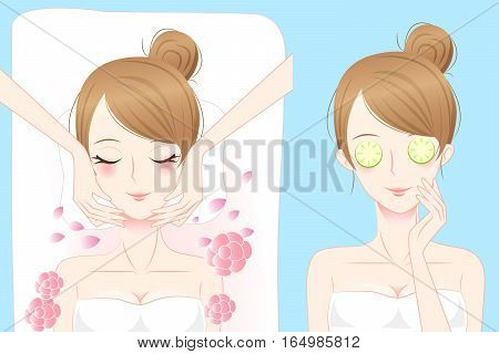 cartoon woman enjoy do spa and feel happily