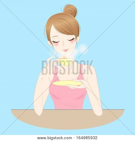 cartoon beauty woman drink tea or coffee