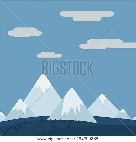 vector illustration of a winter landscape of mountains and trees