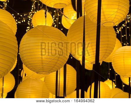 Traditional Chinese new year lantern or round ceiling lamp yellow.