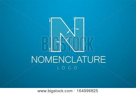 Logo Template Letter N  In The Style Of A Technical Drawing.