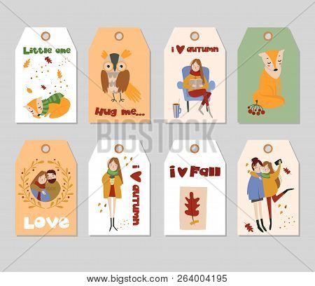 Collection Of Autumn Vector Tags Template With Hand Drawn Elements