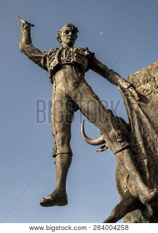 Madrid, Spain - August 4 2018:  Bronze Statue Of Tribute To The Bullfighter Jose Cubero Yiyo In The 