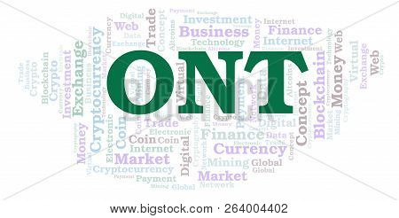 Ont Or Ontology Cryptocurrency Coin Word Cloud. Word Cloud Made With Text Only.