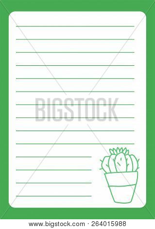 Green Cactus Blank Lined Page For Notebook