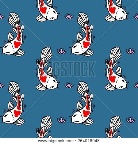 Lotus And Koi Fish Seamless Vector Pattern