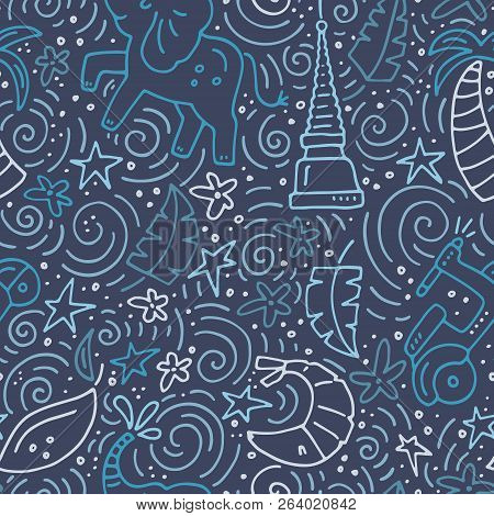 Seamless Pattern With Symbols Of Thailand. Grea Texture For Travel Design.