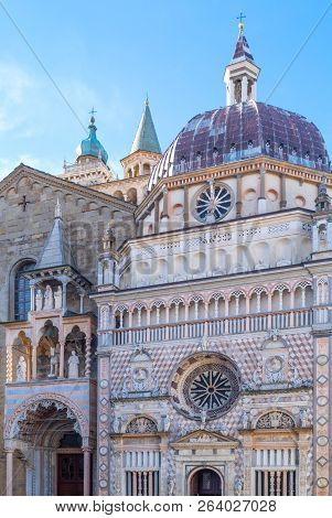 Bergamo, Italy, The S. Maria Maggiore Basilica With The Colleoni Chapel On The Left