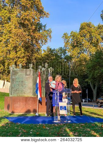 Strasbourg, France - Oct 18, 2018: Ina Hut, Director Of Comensha Netherlands Foundation At Inaugurat
