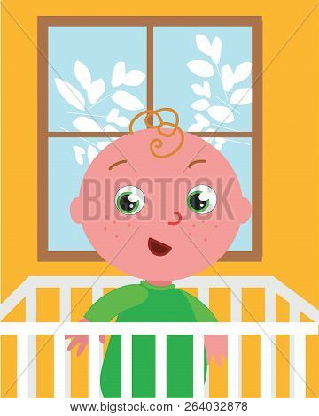 Cute Vector Baby In Bed