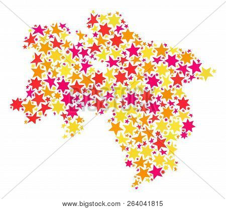 Map Of Lower Saxony State Formed With Colored Flat Stars. Vector Colored Geographic Abstraction Of M