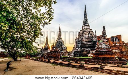 Wat Phra Si Sanphet 3 Pagoda Built In The Ayutthaya Period. The Old And The Cultural Heritage That T