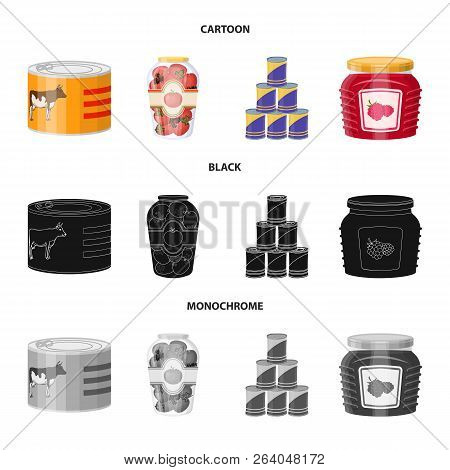 Vector Design Of Can And Food Icon. Set Of Can And Package Vector Icon For Stock.