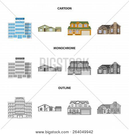Vector Design Of Building And Front Sign. Collection Of Building And Roof Stock Vector Illustration.