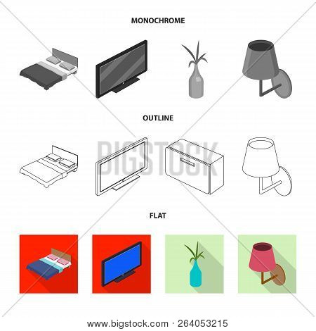 Vector Illustration Of Bedroom And Room Symbol. Set Of Bedroom And Furniture Vector Icon For Stock.