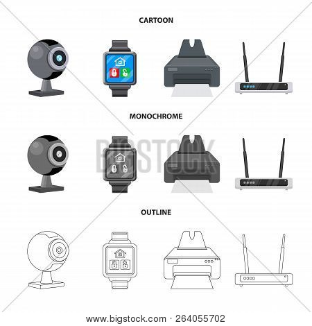 Vector Illustration Of Laptop And Device Sign. Set Of Laptop And Server Stock Symbol For Web.