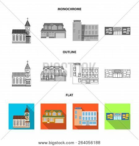 Vector Design Of Building And Front Logo. Set Of Building And Roof Stock Vector Illustration.
