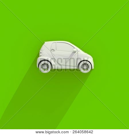 3d Small Modern Compact Car with Glossy Paint, Hi-Detailed Micro Car Template Mockup, Urban Electric Mini Car for Branding Corporate Identity Logo Design, Eco-Friendly Hi-Tech Vehicle, Small Vehicle