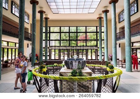 Luhacovice, Czech Republic - April 30 2018: Vincentka Spring At The Colonadde In Spa Town On April 3