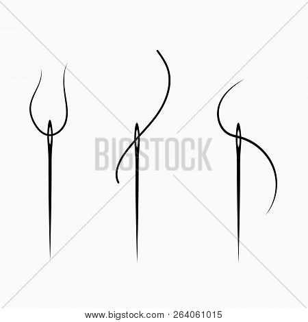 A Selection Of Needles With Threads, Icons. Vector Element For Your Designs. Eps.