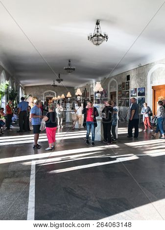 Kislovodsk, Russia - September 19, 2018: People In Drinking Gallery Of Natural Mineral Water Narzan 