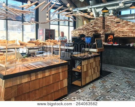 Pyatigorsk, Russia - September 20, 2018: People In Bakery Of Food Court Gastromarket Cuisine Of The 