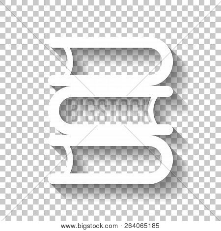 Library, Few Books. White Icon With Shadow On Transparent Backgr