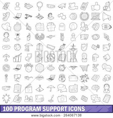 100 Program Support Icons Set In Outline Style For Any Design Illustration