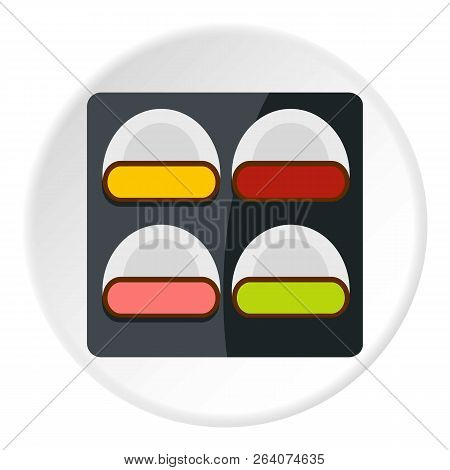 Different Sushi Icon In Flat Circle Isolated On White Background Illustration For Web