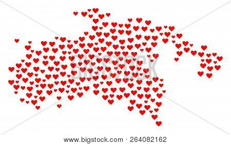 Mosaic Map Of Saint John Island Formed With Red Love Hearts. Vector Lovely Geographic Abstraction Of