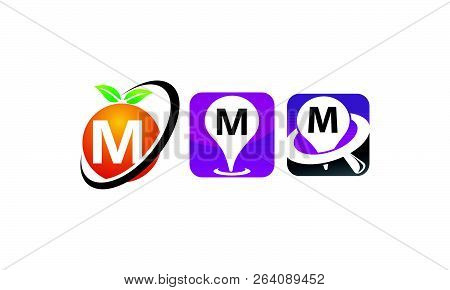 Pin Location Fruit M Template Set Logo Design