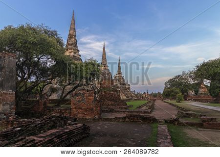 Wat Phra Si Sanphet 3 Pagoda Built In The Ayutthaya Period. The Old And The Cultural Heritage That T