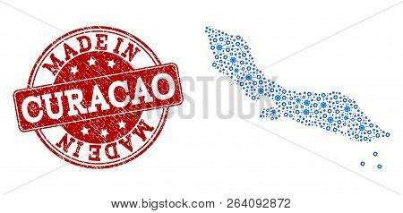 Map Of Curacao Island Vector Mosaic And Made In Grunge Stamp. Map Of Curacao Island Composed With Bl