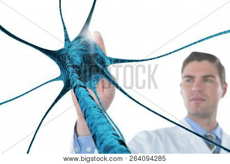 Digital composite of doctor grabing virus