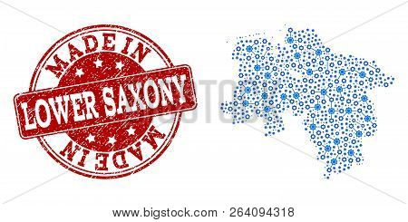 Map Of Lower Saxony State Vector Mosaic And Made In Grunge Stamp. Map Of Lower Saxony State Formed W