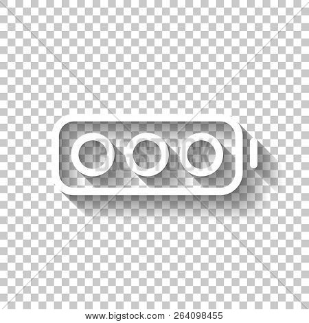 Simple Empty Battery, None Level. White Icon With Shadow On Tran