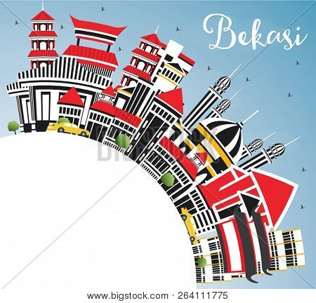 Bekasi Indonesia City Skyline with Color Buildings, Blue Sky and Copy Space. Business Travel and Tourism Concept with Historic Architecture. Bekasi Cityscape with Landmarks.